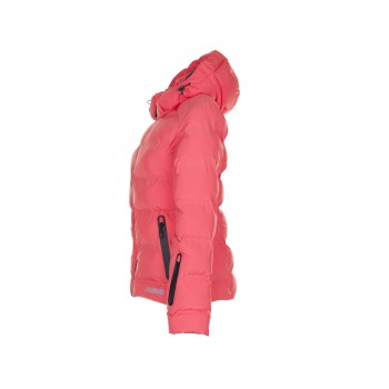 Vue de profil de la veste femme chaude matelassée corail