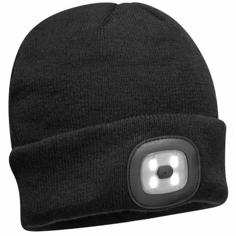 Bonnet B028 Beanie double LED rechargeable Noir