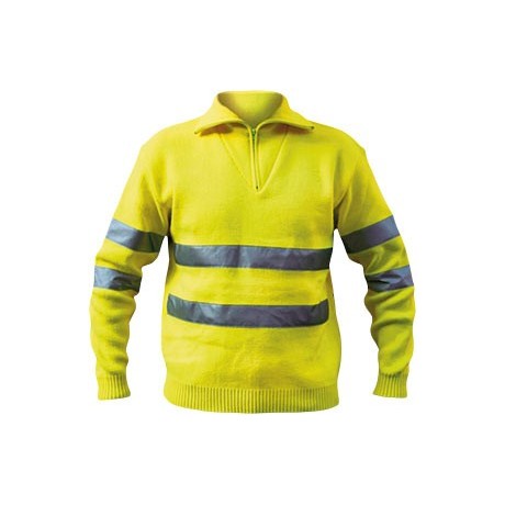 Pull haute visibilité col camionneur EN20471 Classe 2 jaune