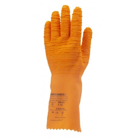 Gants enduits latex nitrile crêpé orange 34cm