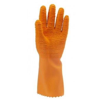 Gants de travail latex chimique nitrile crêpé orange 34cm