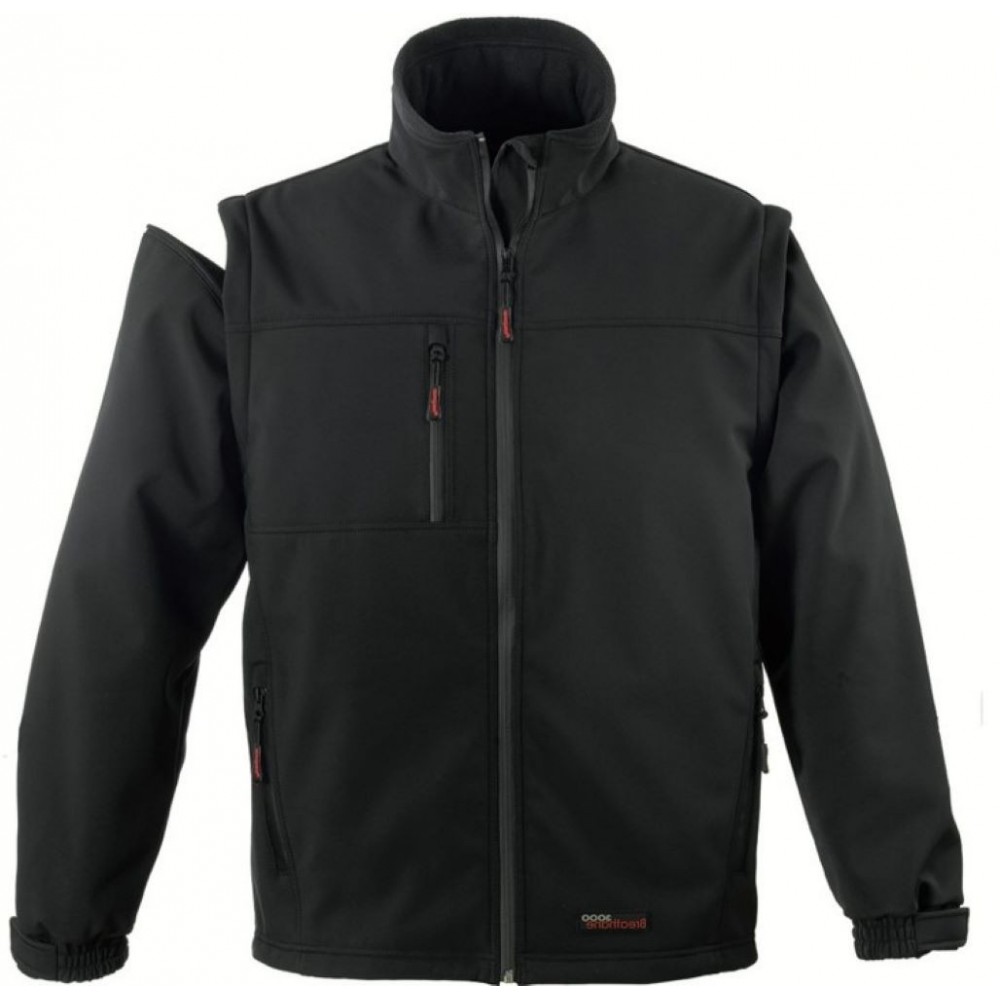 Veste softshell 2 en 1 noire impermeable, respirante, coupe vent zip Veste softshell 2 en 1 noire impermeable, respirante, coupe vent zip