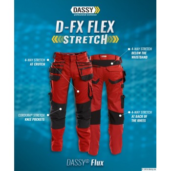 Caractéristiques du Pantalon de travail FLUX stretch D-Flex DASSY (6 coloris)
