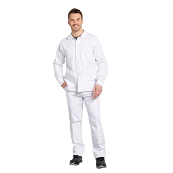 Pantalon de travail blanc 100% coton poche genoux