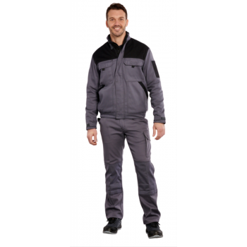 Homme au travail avec notre Blouson de travail poly coton sans métal DENNIS gris noir