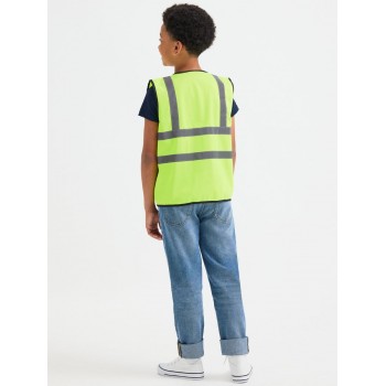 Gilet haute visibilité Enfant Junior jaune fluo avec bandes dos