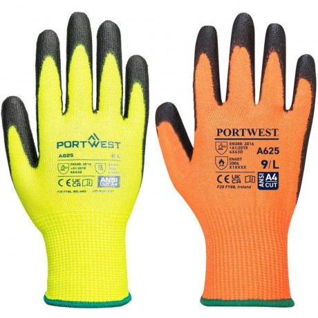 Gants de travail fluo anti-coupure PU élasthanne 4X42D PORTWEST