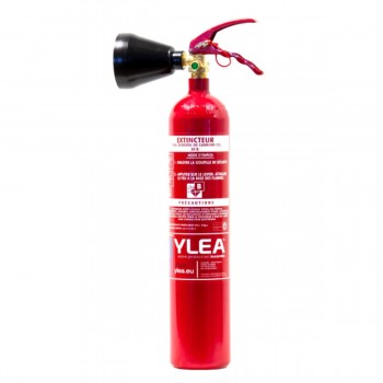 Extincteur CO₂ 2 kg YLEA avec support mural - risques électriques gaz carbonique