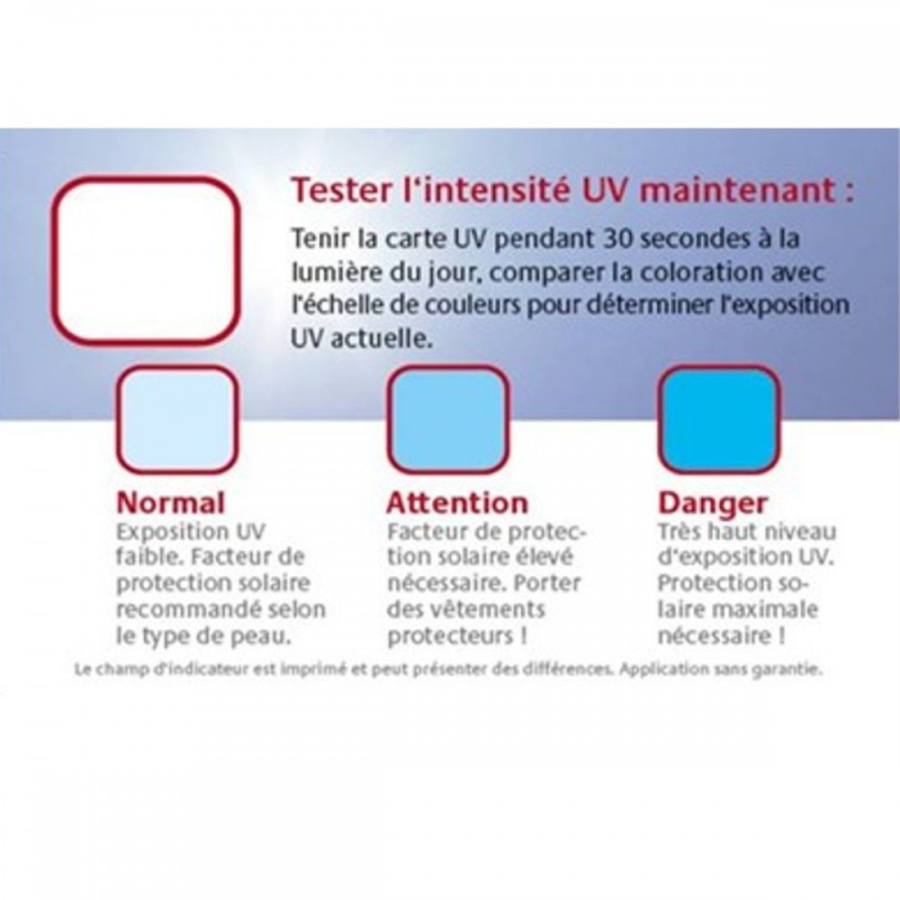 Test intensité des UV CARD Physioderm VERSO