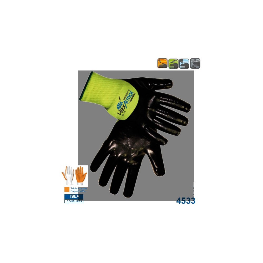 Gants anti piqure hexarmor 7082 enduction 3/4 nitrile 4533 Gants anti piqure hexarmor 7082 enduction 3/4 nitrile 4533