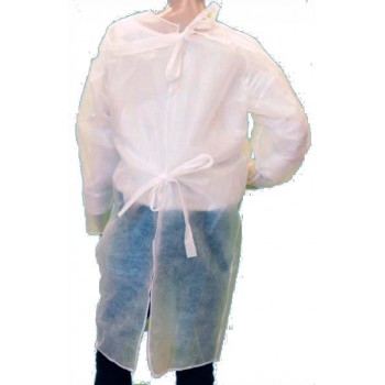 Surblouse sanitaire. Ouverture dorsale par double laçage au cou et à la taille.