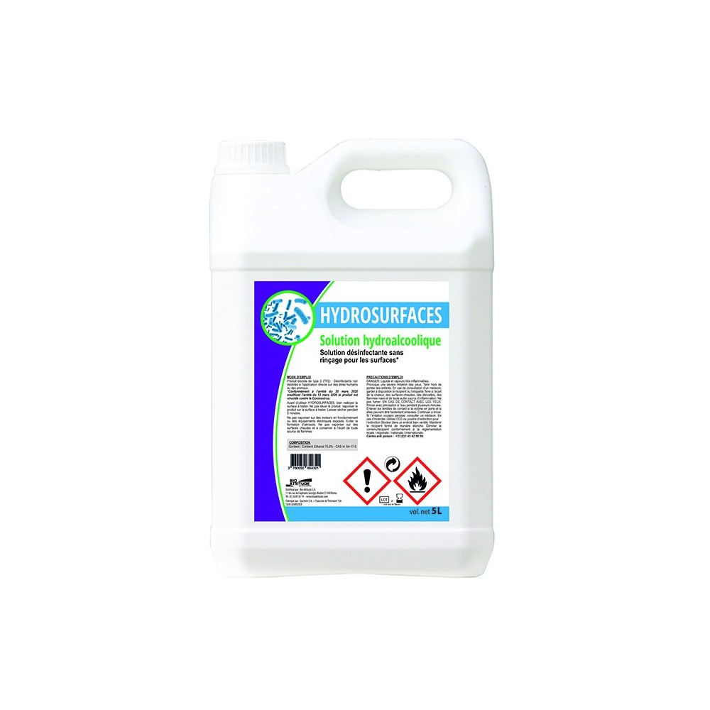 Désinfectant hydroalcoolique Hydrosurfaces, 5 l