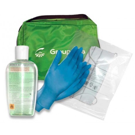 Kit 1 : 2 masques, gants, gel, pochette