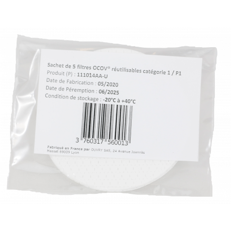 Lot de 5 filtres réutilisables masque OCOV