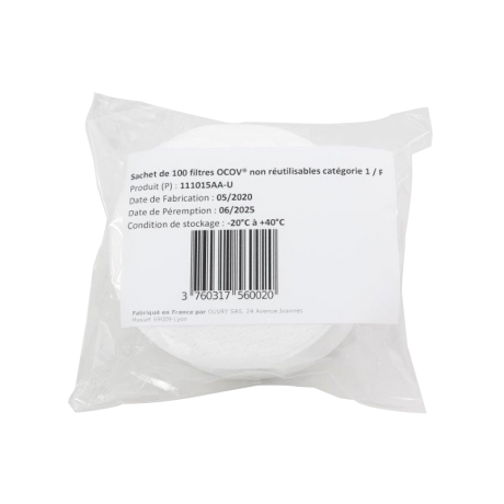 Lot de 100 filtres P1 à usage unique (jetables) pour masque OCOV