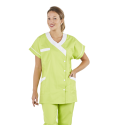 Tunique femme médicale poly coton 200gr TANA bicolore vert citron blanc lavage 80°