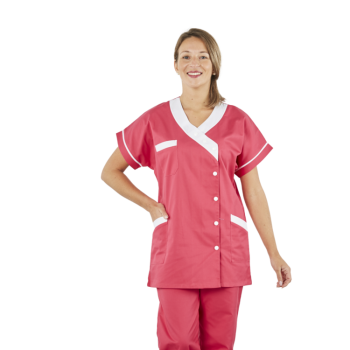 Tunique femme médicale poly coton 200gr TANA bicolore Fushia/blanc lavage 80°