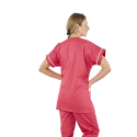 Tunique femme médicale poly coton 200gr TANA bicolore Fushia/blanc lavage 80° dos